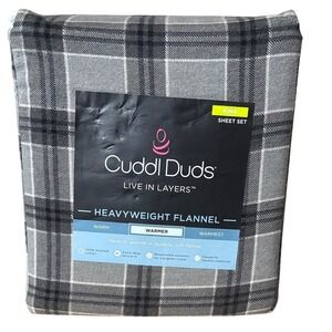 Cuddl Duds Gray Plaid Flannel King Sheet Set Winter Fall GIFT NWT